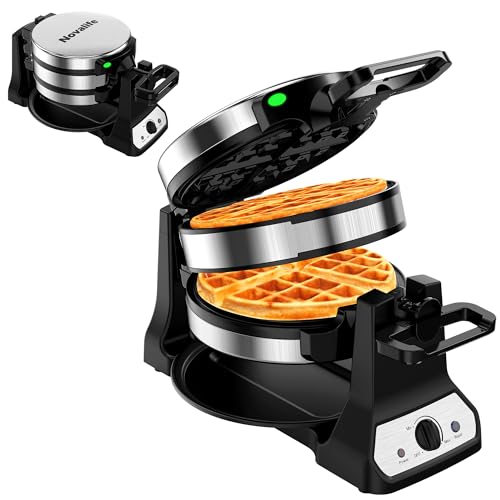 Silver Double Belgian Waffle Maker 1400W Flip Rotating Nonstick Plates