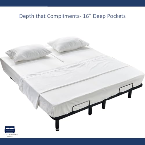Cottingon 4-Piece Split Top King Sheet Set 78x80 + 34" Flex Head Fitted, 100% Egyptian Cotton, White