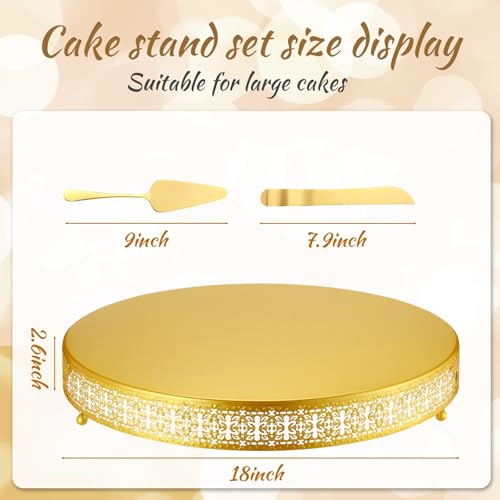 Wenqik Gold 18 Inch Metal Cake Stand with Cutting & Spatula - Elegant Dessert Display