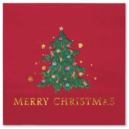 WRAPAHOLIC 50Pcs Christmas Napkins - Christmas Tree with Colorful Light 3-Ply Disposable Cocktail Napkin for Christmas Party Supplies Tableware, Xmas Holiday - 5 x 5 In