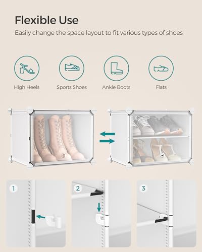 SONGMICS 12-Tier Shoe Rack with Doors - Cloud White & Transparent Variation