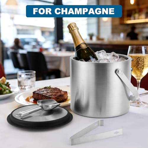 Berverra 5L Stainless Steel Insulated Ice Bucket with Lid, Scoop & Tongs for Parties & Outdoor Use