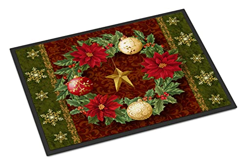 Caroline's Treasures Holly Wreath Doormat 18x27 – Indoor/Outdoor Non-Slip Entry Rug, 100% Polyester (Petite Christmas Decor) - PTW2007MAT