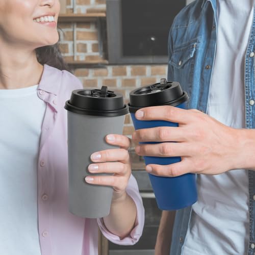 20 oz Disposable Paper Coffee Cups with Lids - Blue & Gray Variation