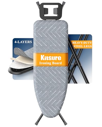 Kitsure Gray Folding Ironing Board - Adjustable Height, Full Size, Wobble-Free, 43"L x 13"W