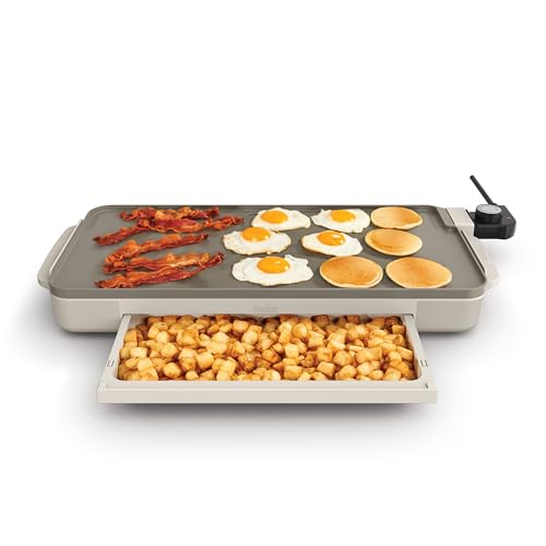Bella 10x20 Inch Ceramic Griddle with Warming Tray - Non-Toxic Oatmilk Coating