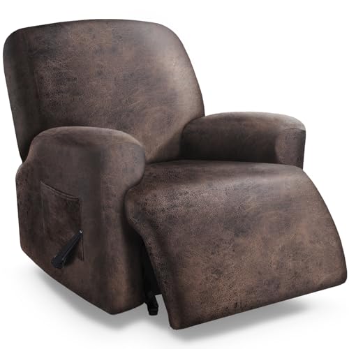 Molasofa XL Leather-Like Recliner Chair Cover Dark Brown 4-Piece Set for Wide Lazy Boy, Pets & Kids, X-Large, Brown