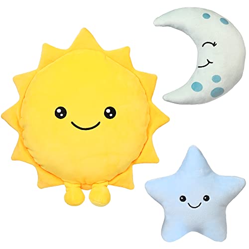BenBen Sun Plush Toy 12 inch, Set of 3, 7 inch Stuffed Star and Moon, Cute Plushies Gift, Kids Bedroom Decorative Toy, Easter Basket Stuffers, Fun Plush Pillow for Home D?cor