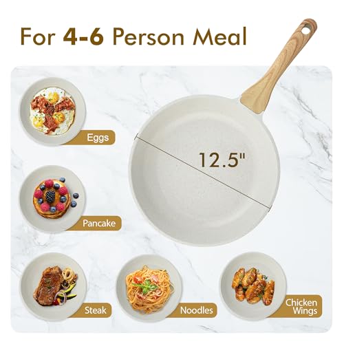 12.5 Inch Ceramic Nonstick Frying Pan Skillet - White, Induction Compatible