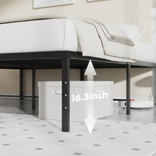 OLIXIS Queen Bed Frame with Storage, Heavy Duty 18 Inch Metal Platform Bed, Sturdy Support Slats, Noise-Free, No Box Spring Needed