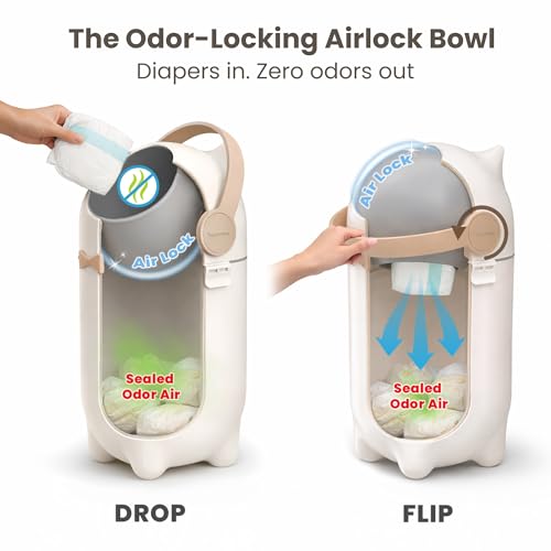 Odor-Locking Nursery Diaper Pail with Silver Ion Technology - Boho White