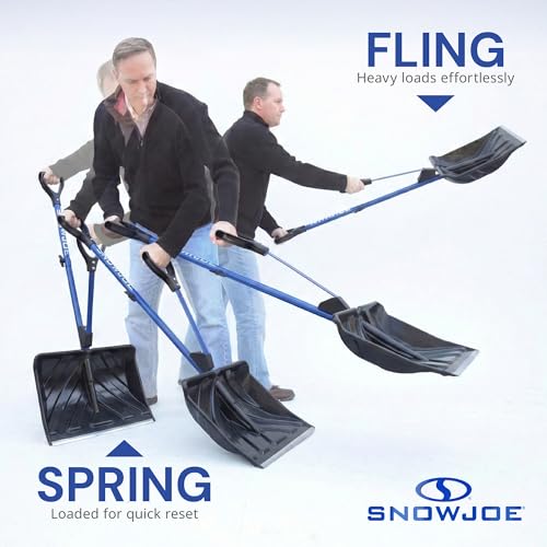 Snow Shovel with Spring-Assist Handle - 18-Inch Poly Blade, Strain-Reducing Ergonomic Design - Blue, 50 Inch Total Height