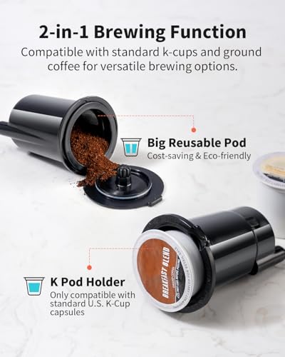 KIDISLE Single Serve K Cup & Ground Coffee Maker, Hot Iced Brew, White