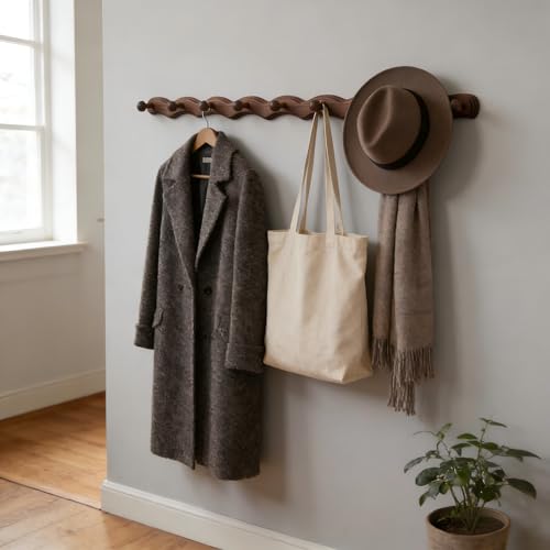 Vinoil 8-Pack Wooden Wall Coat Hooks - Modern Wavy Design for Entryway & Bathroom