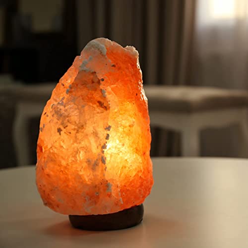 7-9 Inch Himalayan Salt Lamp with Dimmable Cord - Natural Crystal Night Light with Wooden Base
