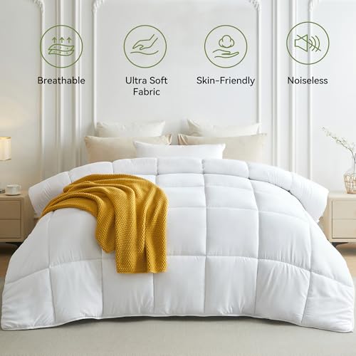 Queen Comforter Duvet Insert 90x90 Inches - All Season Down Alternative White