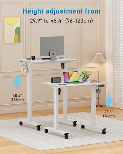 White Frame 32-Inch Small Electric Standing Desk Adjustable Height for Home Office
