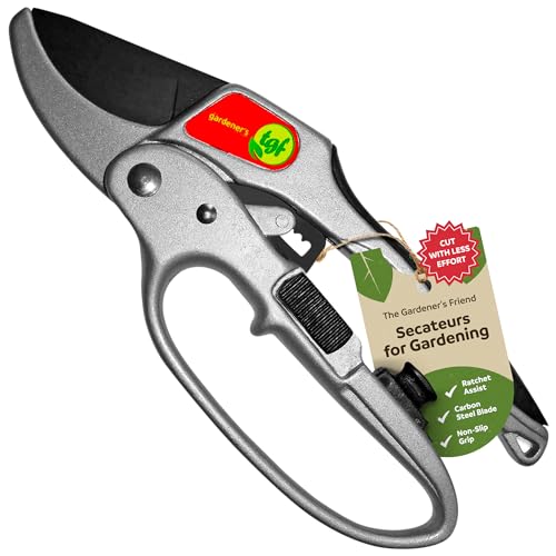 Heavy Duty Ratchet Pruning Shears - Anvil Garden Clippers for Branches & Stems
