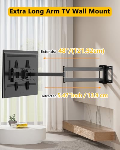 WHYFONE 48" Extension Long Arm TV Wall Mount for 37-85" Flat & Curved TVs