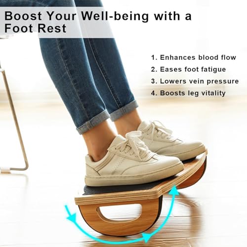 StrongTek Wooden Rocking Footrest 18x11 Inches, Anti-Slip Desk Footrest, Supports 350lbs