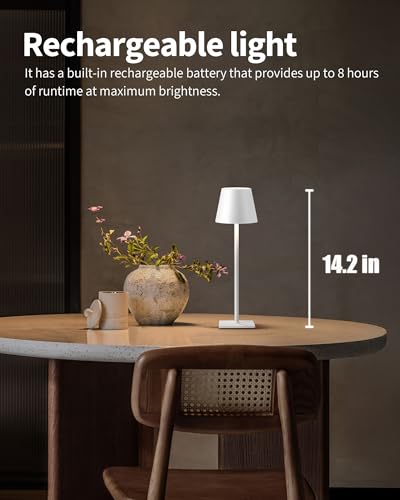 White Cordless Rechargeable LED Desk Lamp - Portable Touch Dimmable Light with 5000mAh Battery - 2 Pack