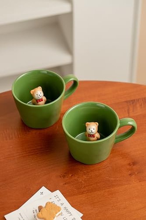 DIHOclub Panda Ceramic Cup Hidden 3D Animal Inside Mug,Cute Cartoon Handmade Figurine Mugs,Holiday and Birthday Gift for Coffee & Tea Lovers,12 OZ (Blue)