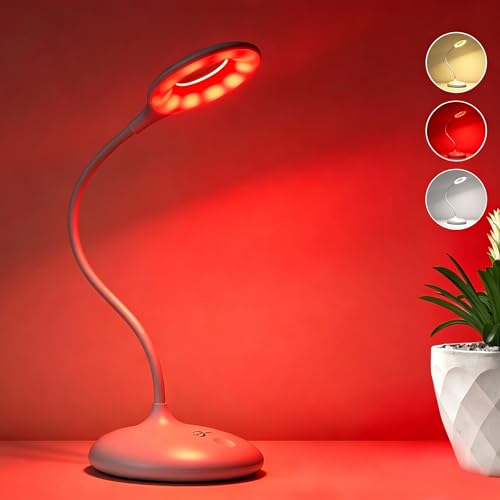 White Desk Lamp with 670nm Red Light Therapy for Sleep & Reading