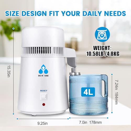 White DC HOUSE 1 Gallon Water Distiller Machine, 750W Countertop Purifier