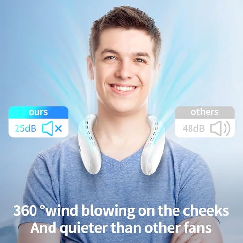 Bladeless Neck Fan with Cooling Plate 6000mAh Portable White 8.2x7.8in