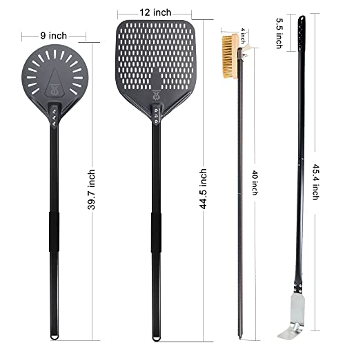 Pizza Turning Peel Set with 9-Inch Perforated & Rectangular Pizzas Poke Kit with Long Handles