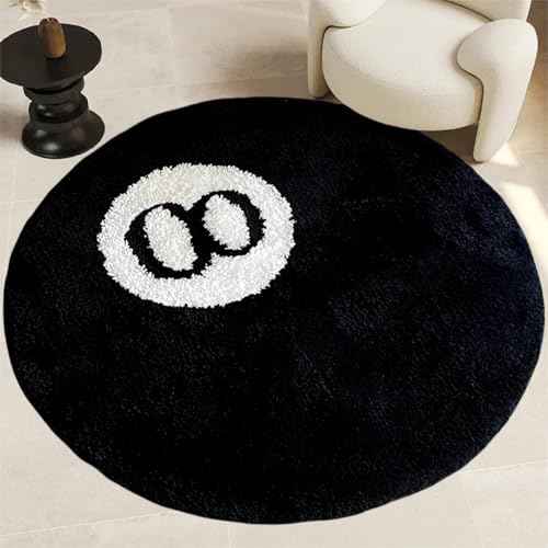 Cecailin¢ç 8 Ball Rug,24 inch/60cm 8 Ball Decor,Fluffy,Double Rubber Sole,Bedroom Aesthetic,Graphic Rugs,Y2K Rug,Suitable for Bathrooms,Bedrooms, Children's Rooms,Machine Washable
