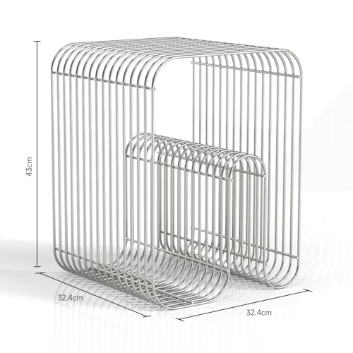 Silver N-Shape Retro Side Table - Modern Metal End Table for Living Room & Bedroom