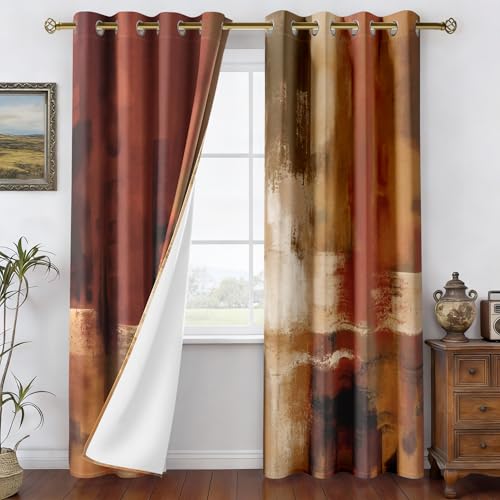 Burnt Orange Abstract Curtains Set - 2 Panels 52W x 84L Variation of THIS listing
