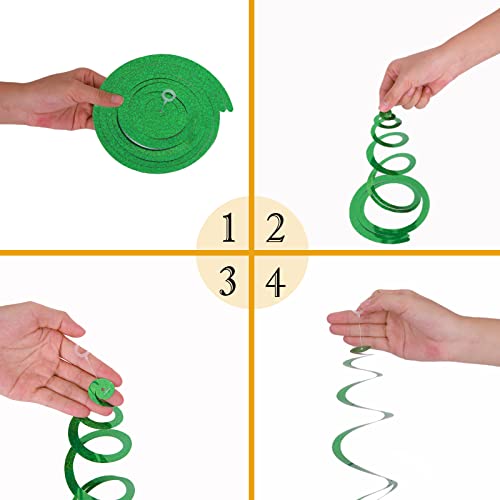 30 Pieces Green Party Swirl Decorations Sparkle Hanging Swirls Whirls
