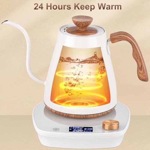 YDDZZM Gooseneck Electric Kettle, Intelligent Temperature Control, Stainless Steel Inner, Quick Heating, for Pour Over Coffee, Brew Tea, Boil Hot Water, 1000W 0.9L Black
