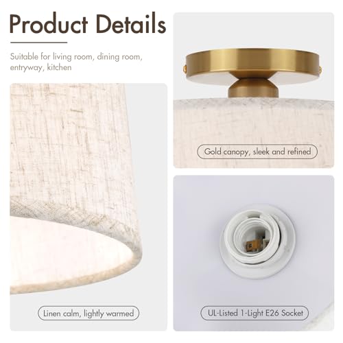 Beige 2 Pack Modern Ceiling Light Fixture 10 Inch Semi Flush Mount with Linen Shade