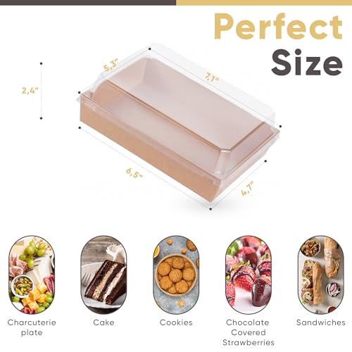 50 Pack Charcuterie Board Boxes with Clear Lids - Brown, 7x5in