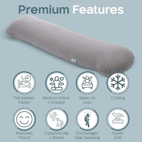 SleepCloud Cooling Weighted Body Pillow 6.5lbs, 41 x 10 Inches, Grey Tencel Cover