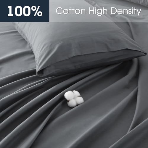 Deep Pocket Queen Bed Sheets 100% Cotton Grey 4pc - Extra Deep 18-24 Inch