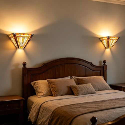 Mission Style Tiffany Wall Sconce Lighting - 2-Light Stained Glass Wall Lamp