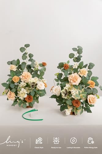 Artificial Fall Wedding Flower Runners - Free-Standing Apricot & Peach Decor