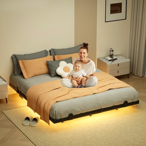 LUKIROYAL Floating Bed Frame Full Size with Smart LED Lights and