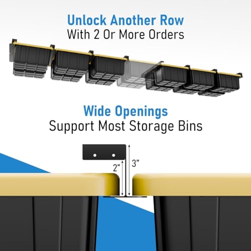 Heavy Duty Garage Overhead Storage Rack with 6 Black Bins - Connectable Ceiling Shelving System