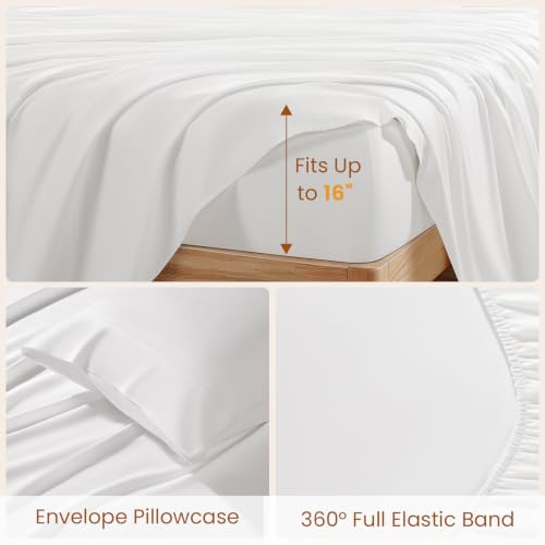 Queen Egyptian Cotton Bed Sheet Set 1000 Thread Count White - Durable & Soft