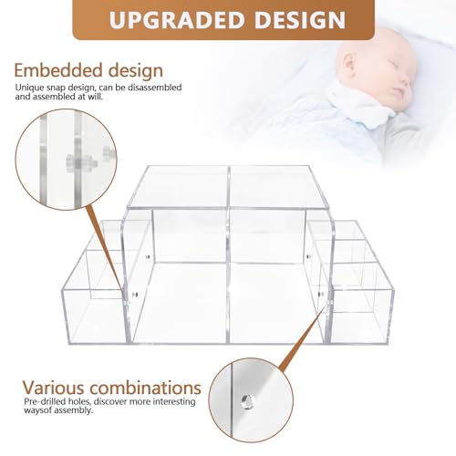 Acrylic Diaper Caddy Organizer with Detachable Compartments - Transparent 16.4x6x8.6 Baby Changing Storage Bin