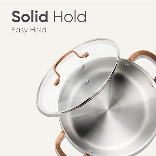 8 Qt Tri-Ply Stainless Steel Stockpot with Glass Lid - Even Heating, Oven & Induction Safe - Sliver