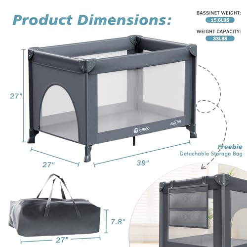 Grey Portable Baby Playard & Travel Crib with Mattress - Foldable & Lightweight