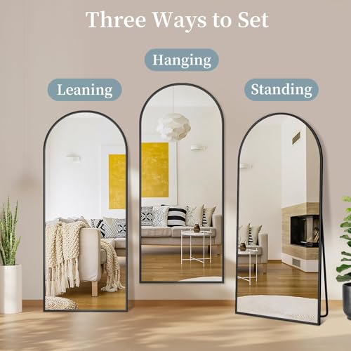 Full Length Arched Floor Mirror with Stand - 68 x 26 Inches, Black