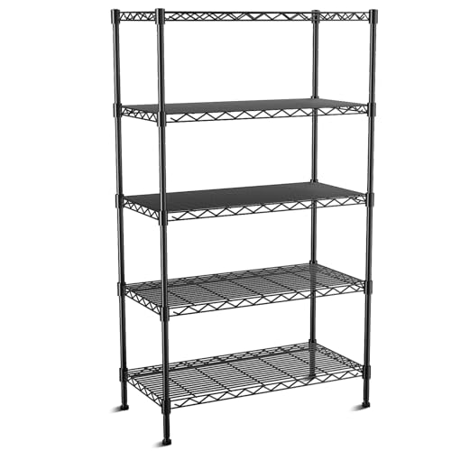 VANZBON 5-Tier Heavy Duty Wire Shelving Unit 35x18x71 with Wheels, Black