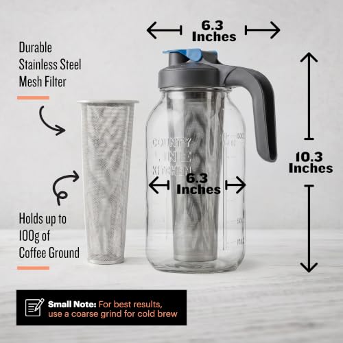 Cold Brew Coffee Maker 64oz Glass Mason Jar with Leak-Proof Lid - Gray